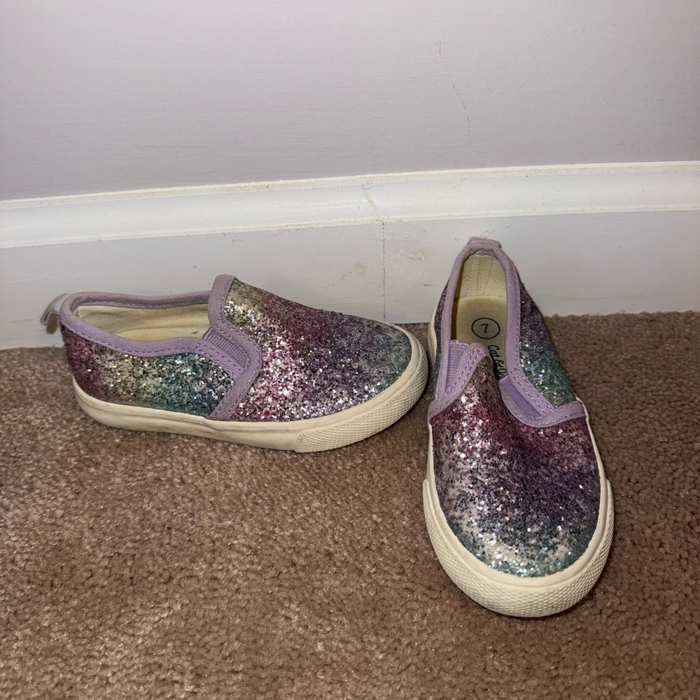 Glitter Slip-On Kids Shoes in Purple and Silver
